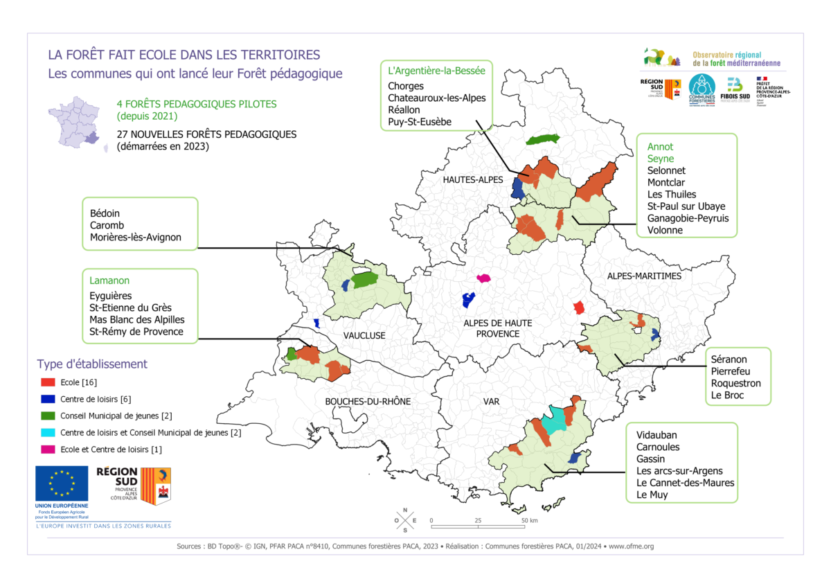 Carte des forêts pédagogiques PACA